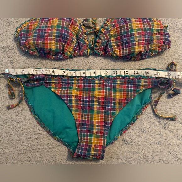 Xhilaration Plaid Green and Purple Multi Hue String Bikini Swimwear Set - Picture 11 of 14